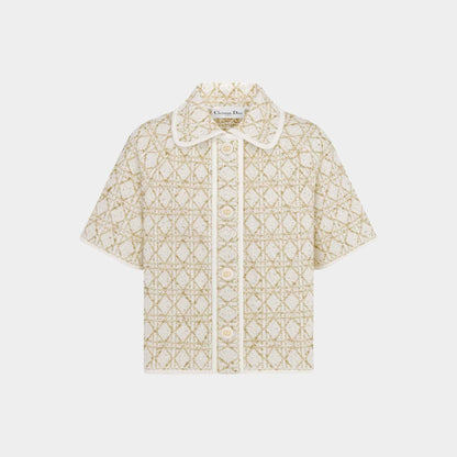 Or Short-Sleeved Cannage Jacket White Gold Cotton Tweed