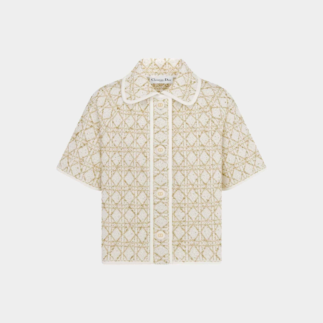 Or Short-Sleeved Cannage Jacket White Gold Cotton Tweed