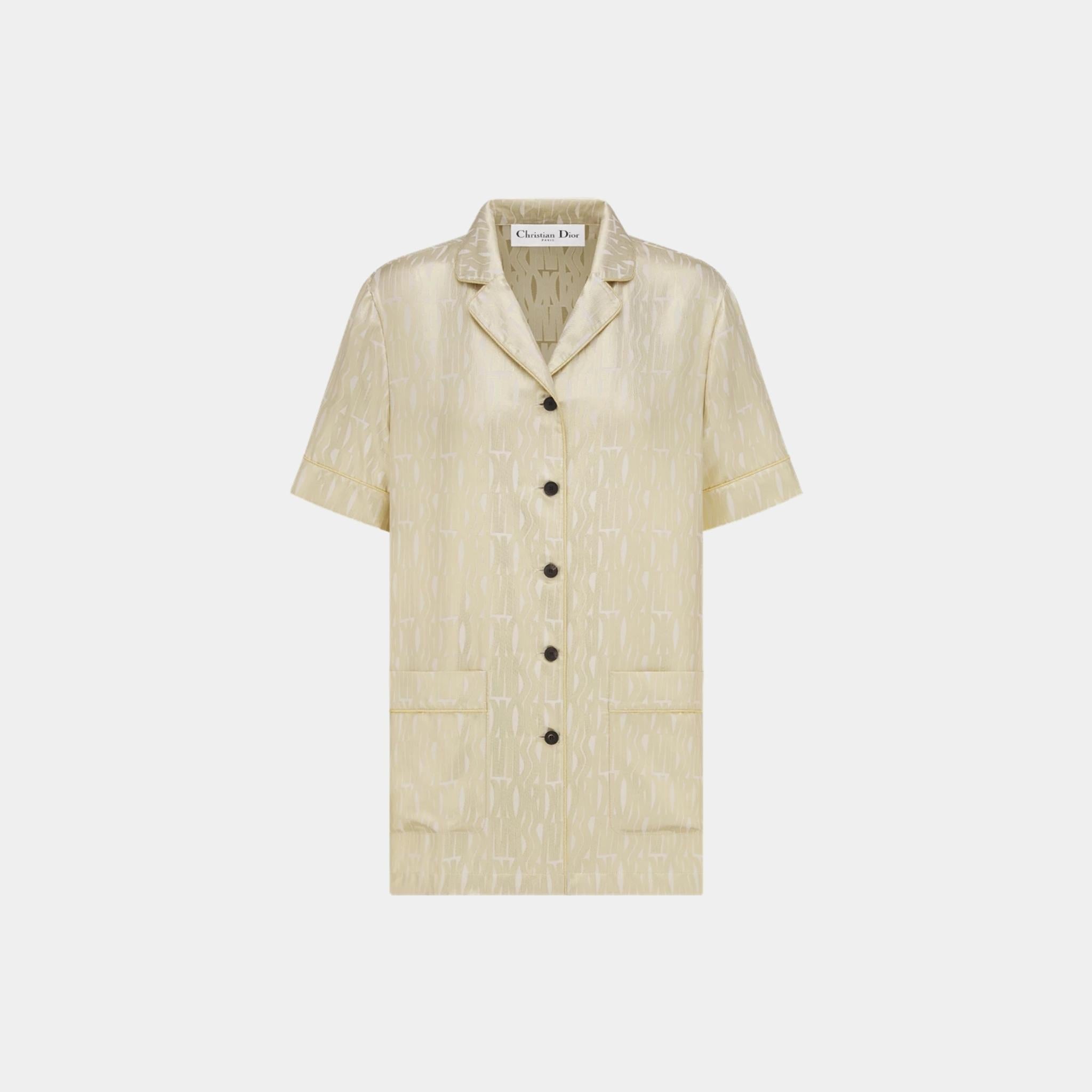 Or Short-Sleeved Shirt Latte Silk Twill Gold Miss Dior Motif