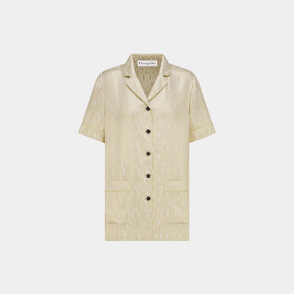 Or Short-Sleeved Shirt Latte Silk Twill Gold Miss Dior Motif