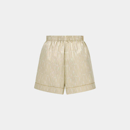 Or Shorts in Latte Silk Twill with Gold Miss Dior Motif