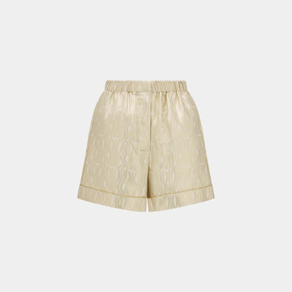 Or Shorts in Latte Silk Twill with Gold Miss Dior Motif