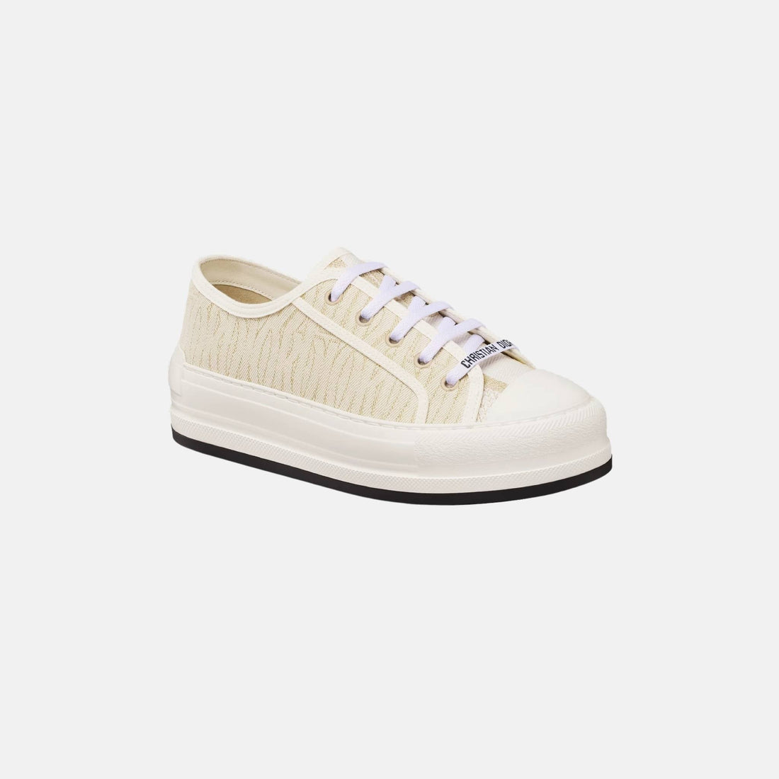 Or Walk n Dior Platform Sneaker In White Canvas and Gold Print