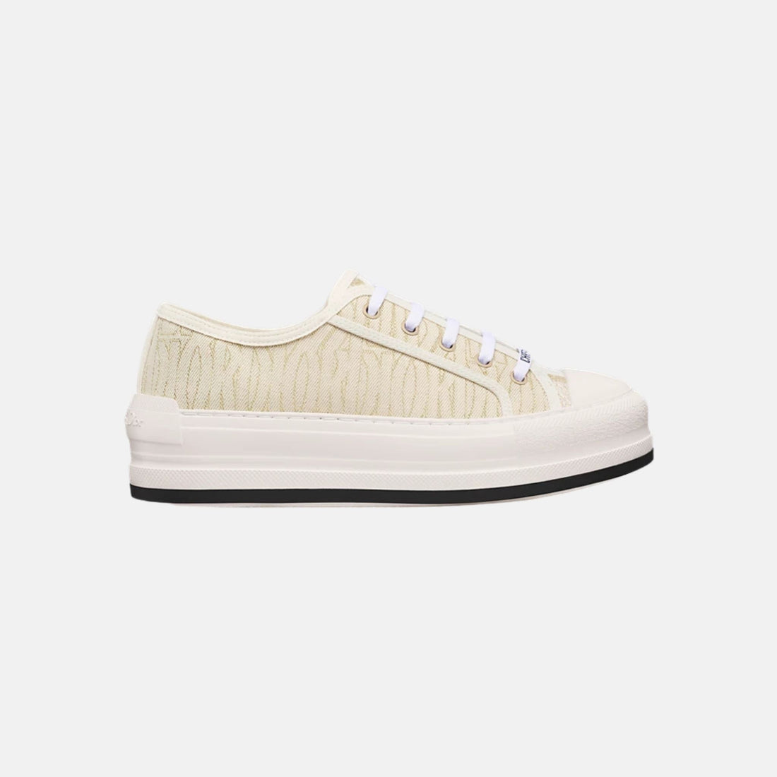 Or Walk n Dior Platform Sneaker In White Canvas and Gold Print