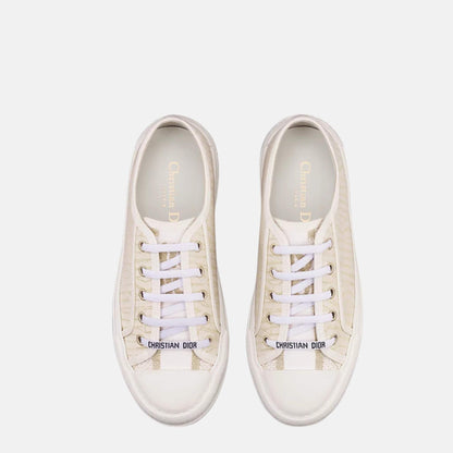 Or Walk n Dior Platform Sneaker In White Canvas and Gold Print