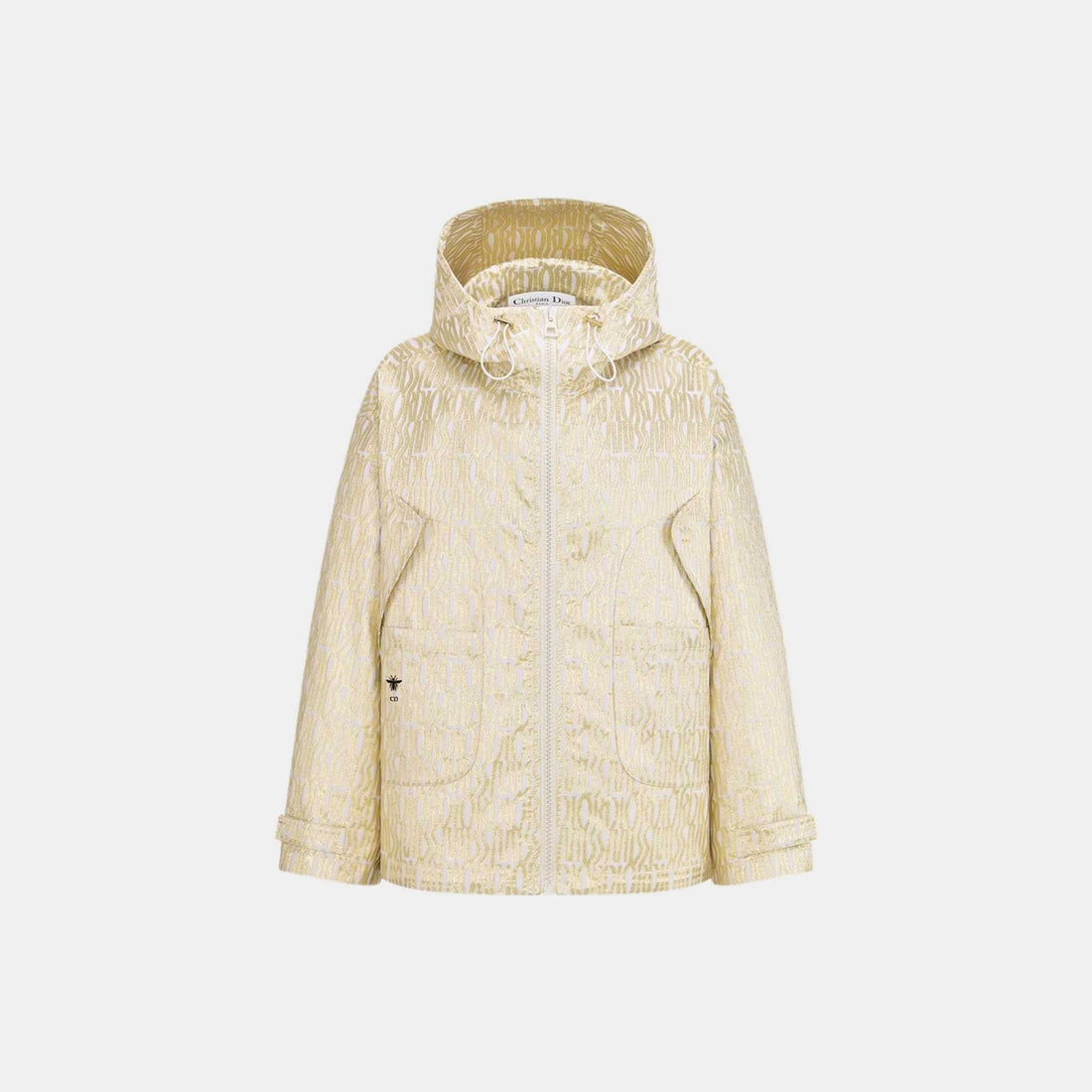 Or Waterproof Hooded Jacket White Technical Taffeta Jacquard with Gold-Tone Miss Dior Allover Motif
