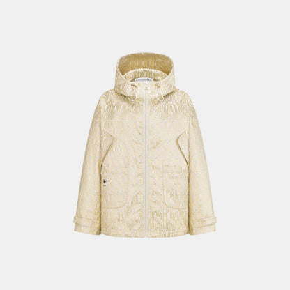 Or Waterproof Hooded Jacket White Technical Taffeta Jacquard with Gold-Tone Miss Dior Allover Motif