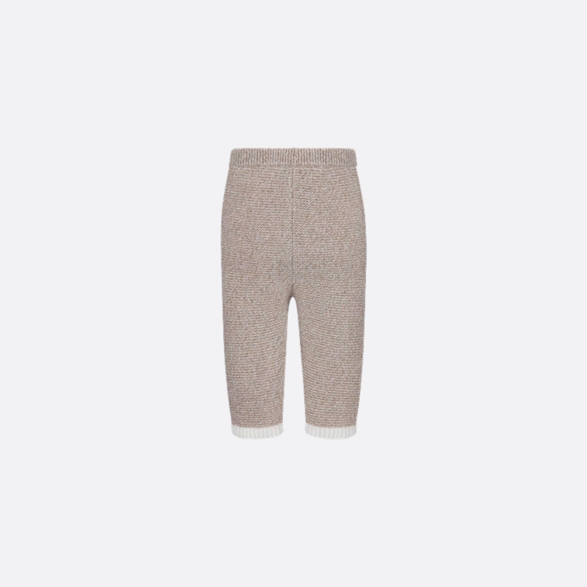 Pants Heathered Beige and Ivory Wool and Cashmere Tricot Knit