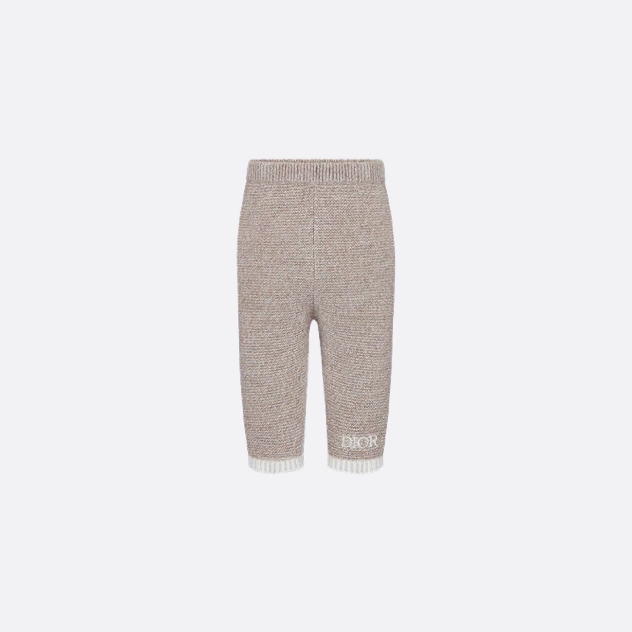 Pants Heathered Beige and Ivory Wool and Cashmere Tricot Knit
