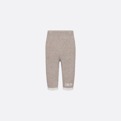 Pants Heathered Beige and Ivory Wool and Cashmere Tricot Knit