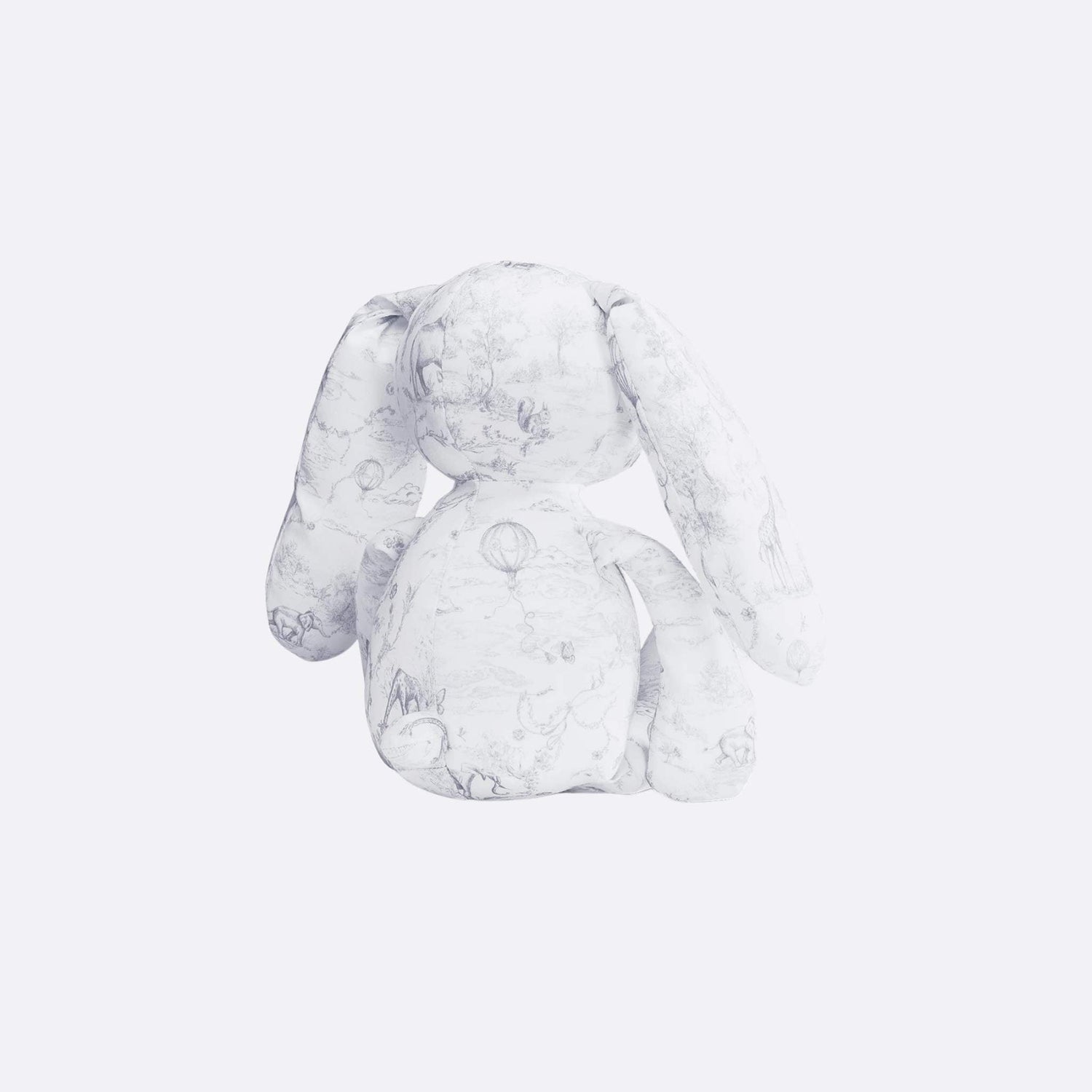 Rabbit Stuffed Toy White Cotton Satin with Toile de Jouy Print