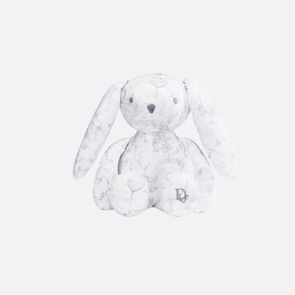 Rabbit Stuffed Toy White Cotton Satin with Toile de Jouy Print