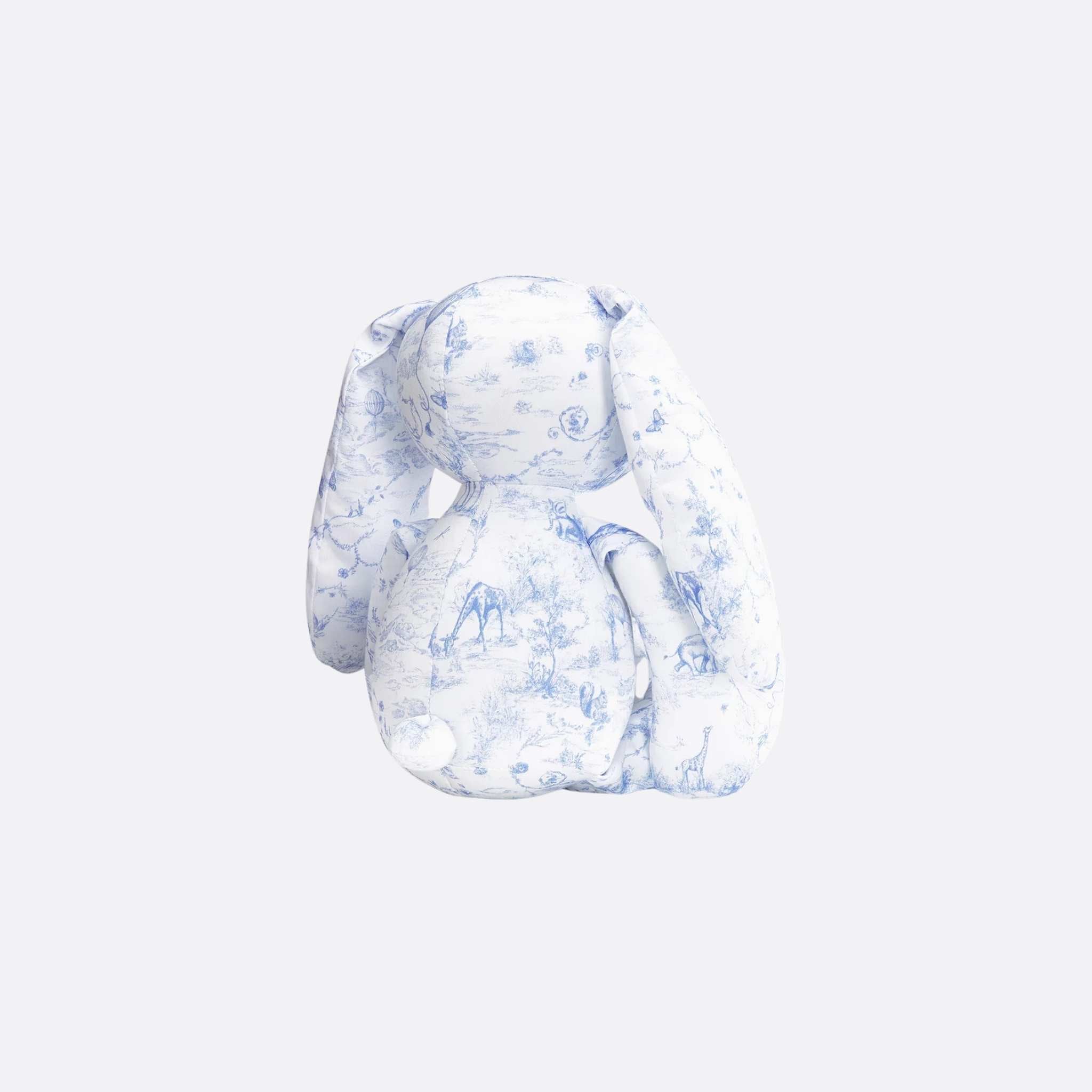 Rabbit Stuffed Toy White Cotton Satin with Toile de Jouy Print