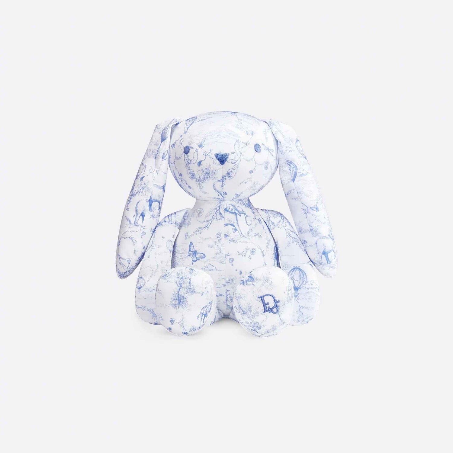 Rabbit Stuffed Toy White Cotton Satin with Toile de Jouy Print