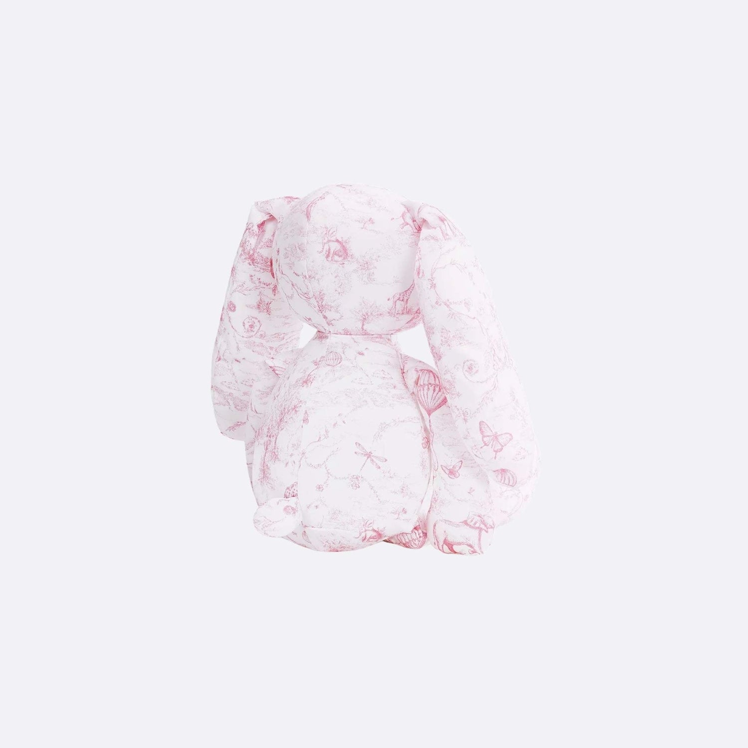 Rabbit Stuffed Toy White Cotton Satin with Toile de Jouy Print