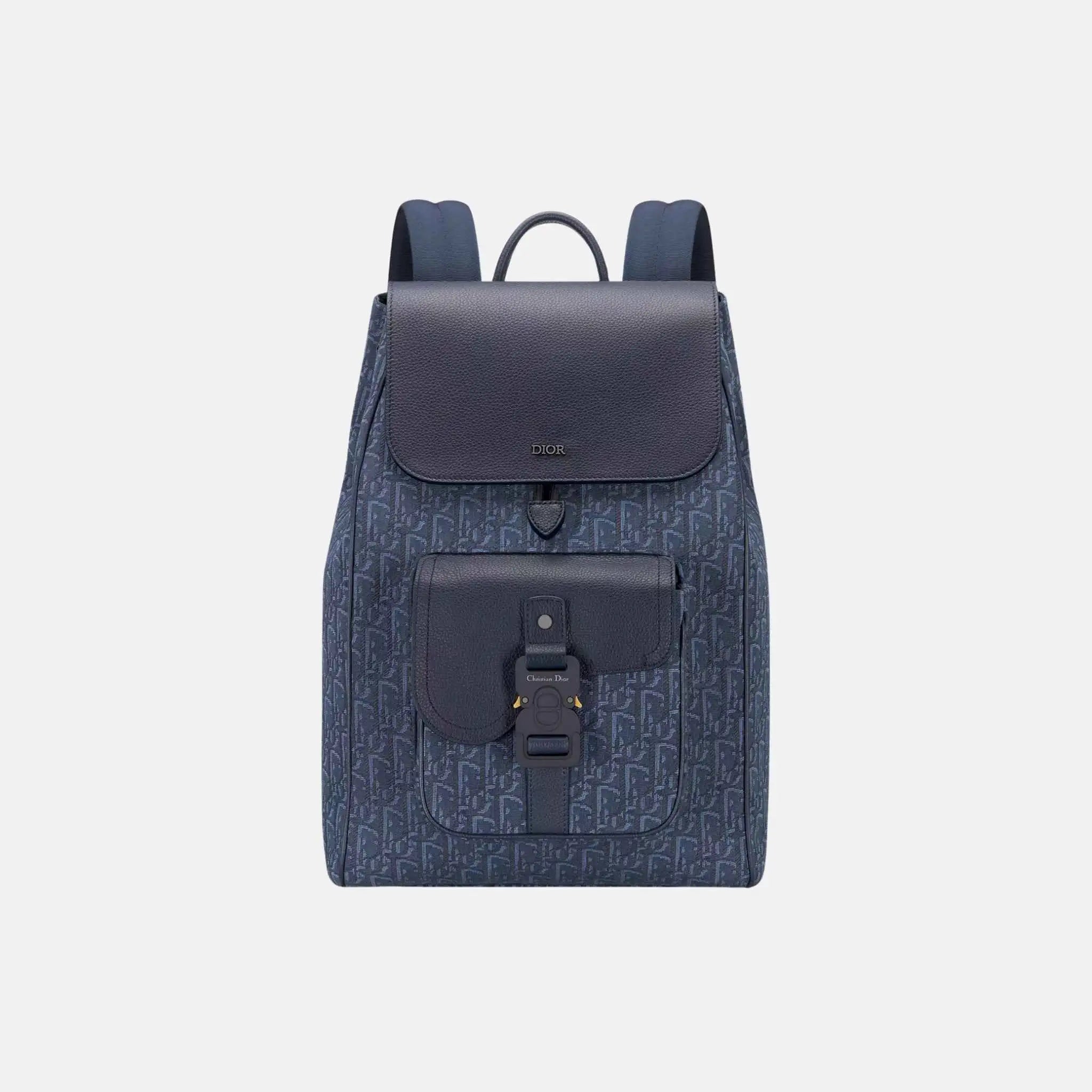 Saddle Flap Backpack in Oblique and Grained Calfskin