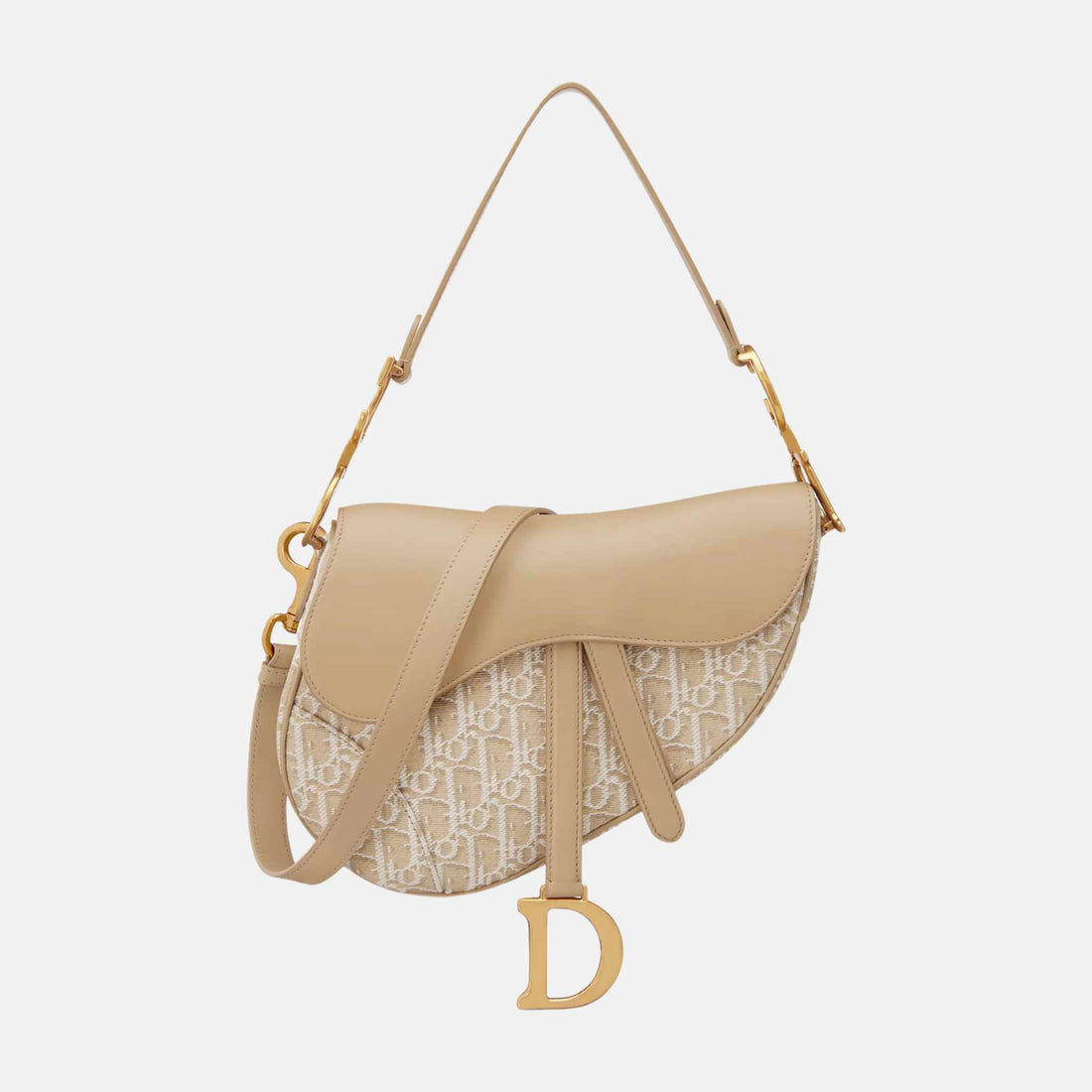 Saddle Bag With Strap Oblique Jacquard And Smooth Calfskin