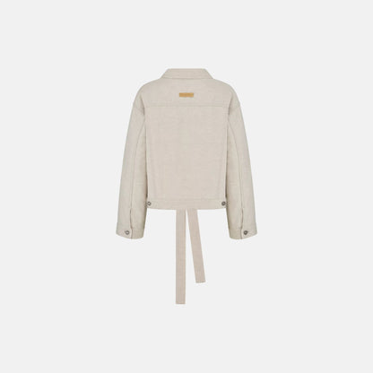 Short Belted Jacket In Cotton And Linen Denim