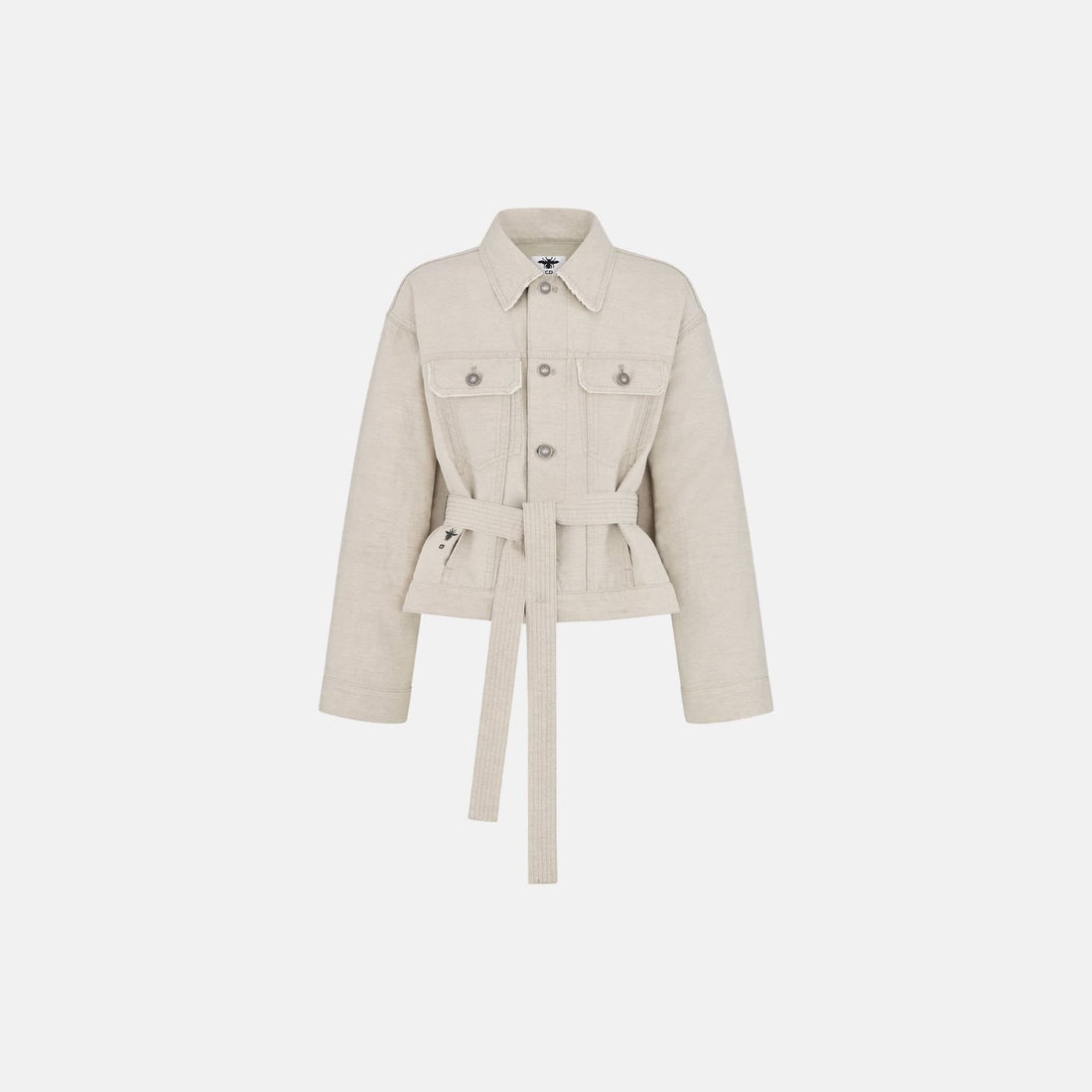 Short Belted Jacket In Cotton And Linen Denim