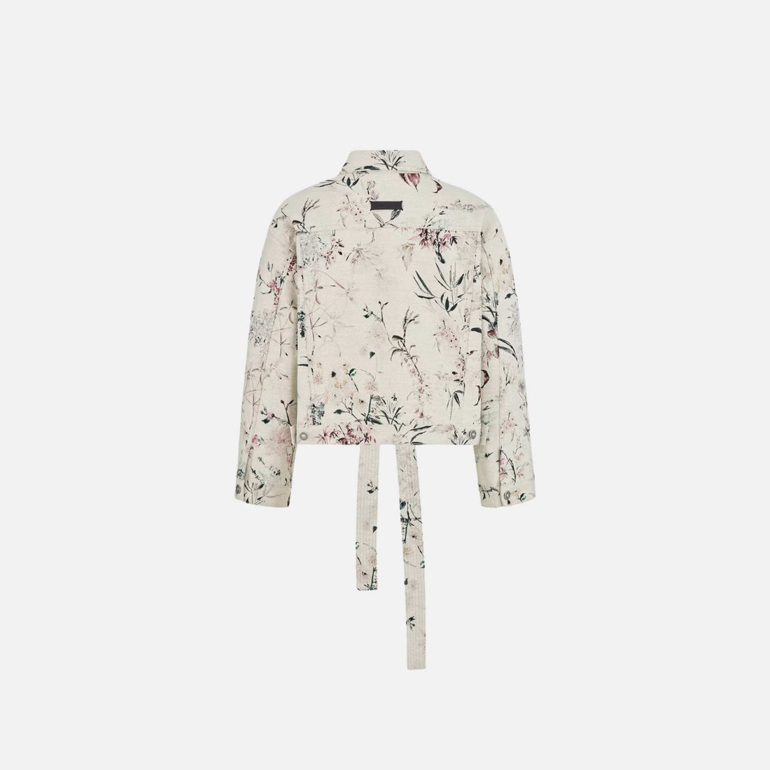 Short Belted Jacket In Cotton Denim With Millefiori Motif