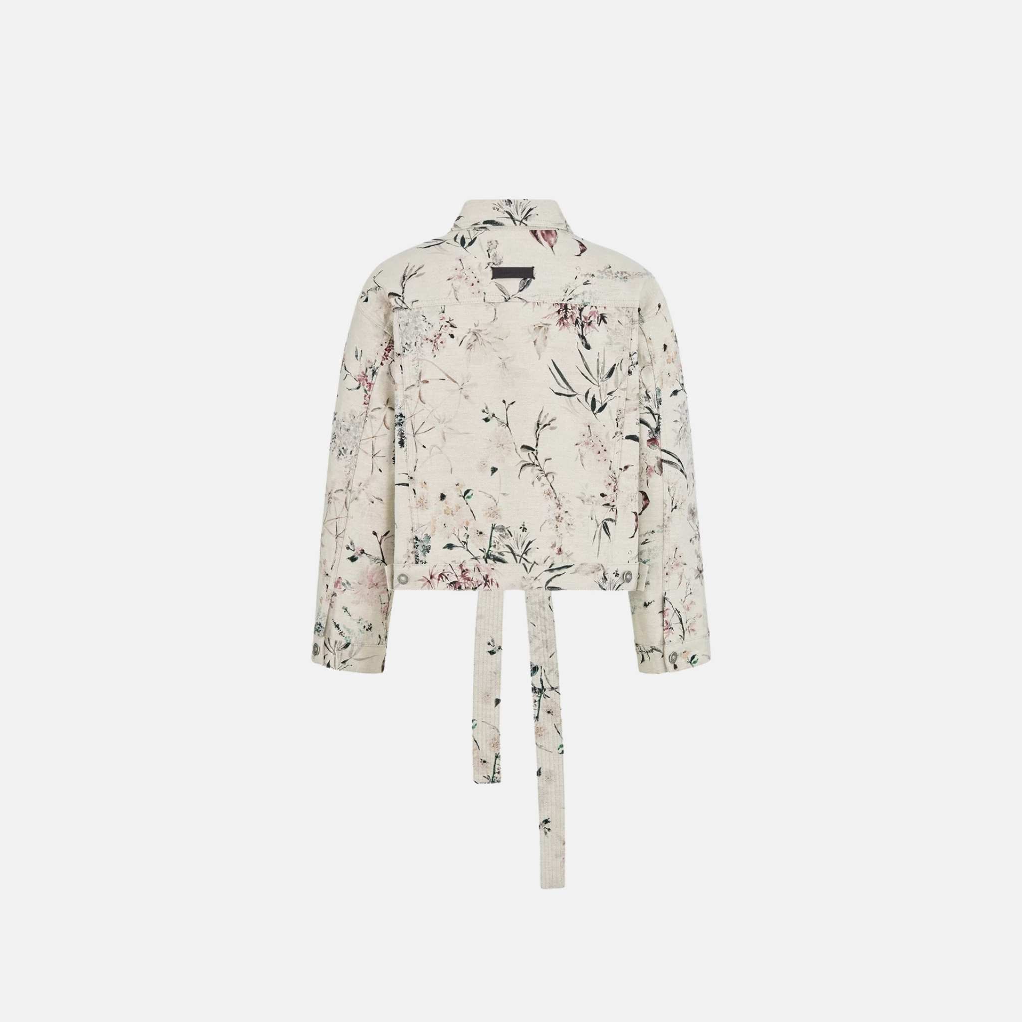 Short Belted Jacket In Cotton Denim With Millefiori Motif