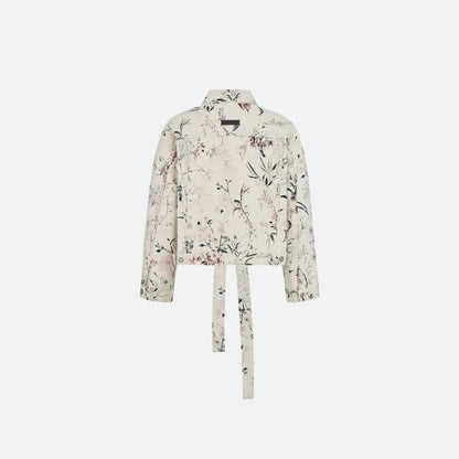 Short Belted Jacket In Cotton Denim With Millefiori Motif