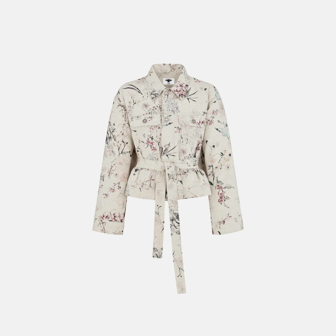 Short Belted Jacket In Cotton Denim With Millefiori Motif