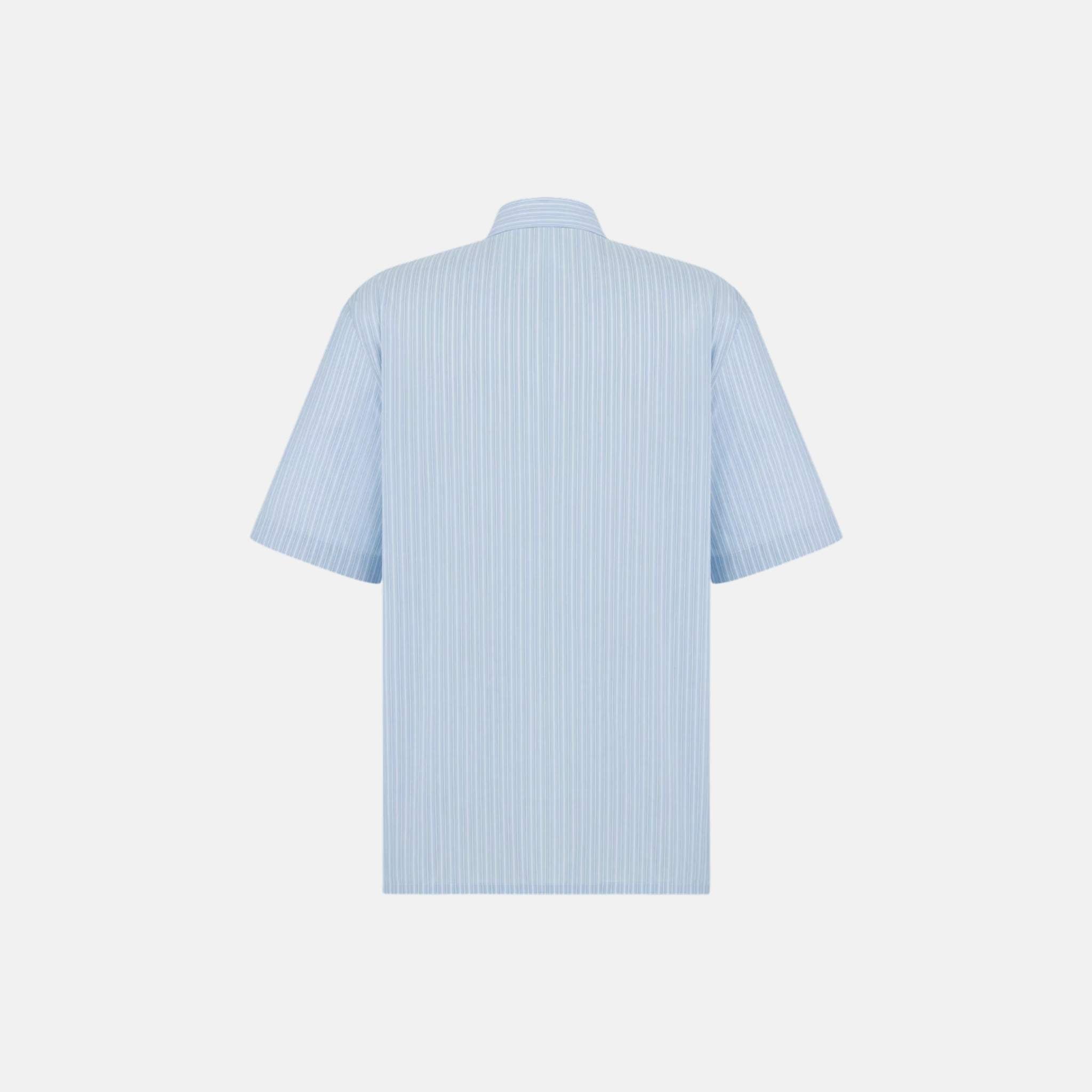 Striped Short Sleeved Shirt With Lily Of The Valley Embroidery