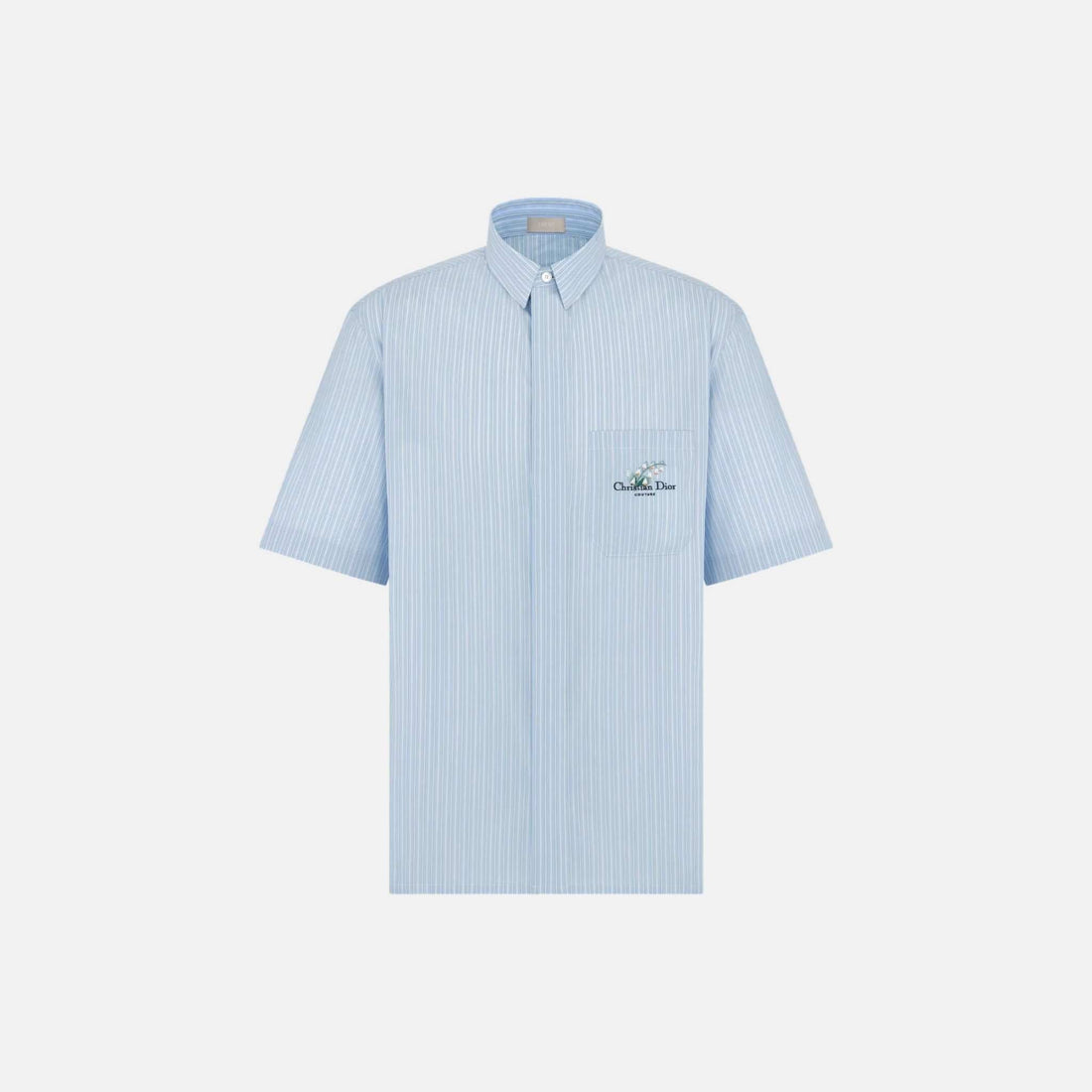 Striped Short Sleeved Shirt With Lily Of The Valley Embroidery