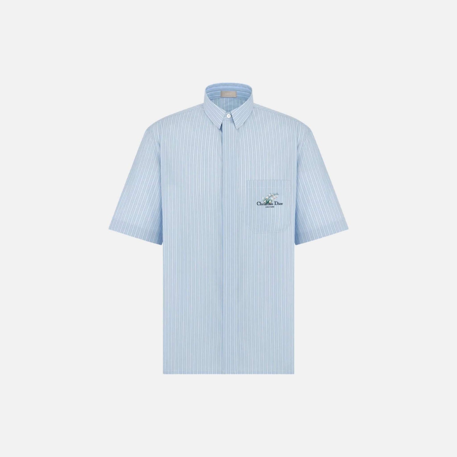 Striped Short Sleeved Shirt With Lily Of The Valley Embroidery