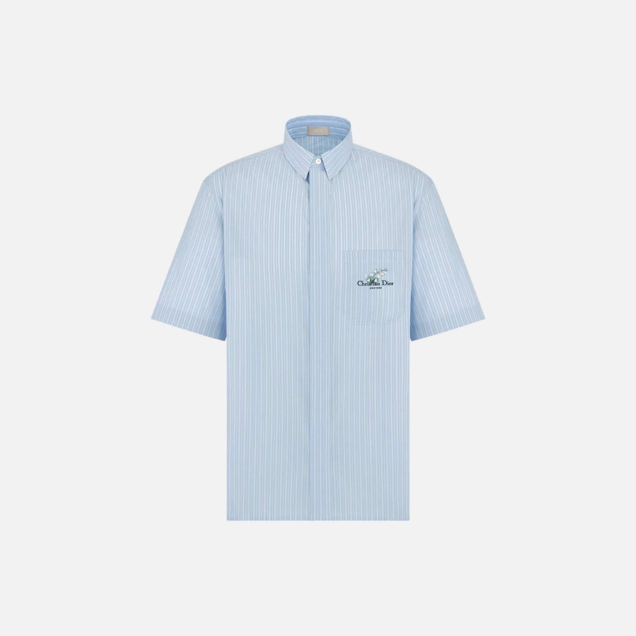 Striped Short Sleeved Shirt With Lily Of The Valley Embroidery