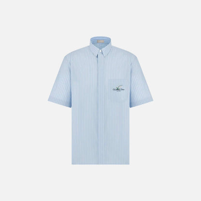 Striped Short Sleeved Shirt With Lily Of The Valley Embroidery