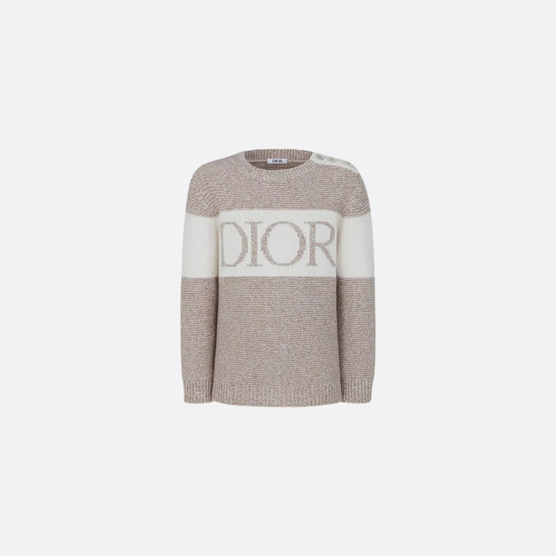 Sweater in Heathered Beige &amp; Ivory Wool Cashmere Knit