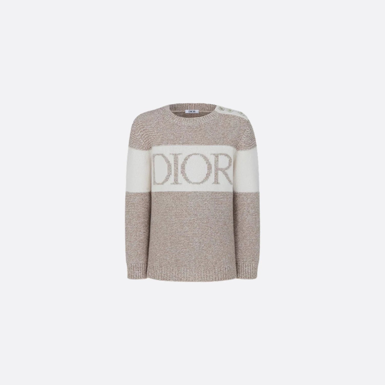 Sweater in Heathered Beige &amp; Ivory Wool Cashmere Knit