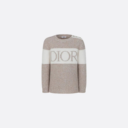 Sweater in Heathered Beige &amp; Ivory Wool Cashmere Knit