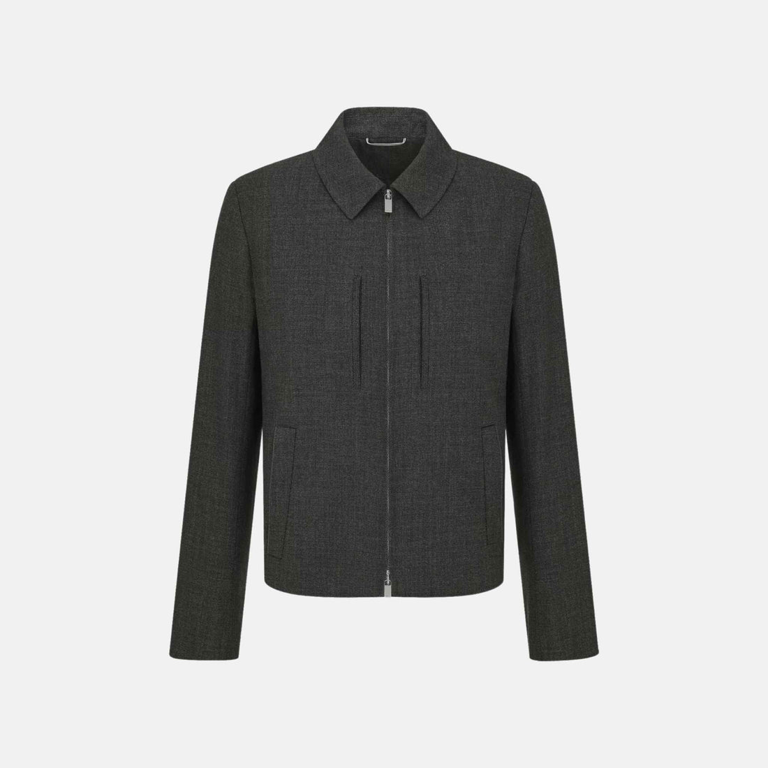 Zipped Jacket In Virgin Wool Basketweave