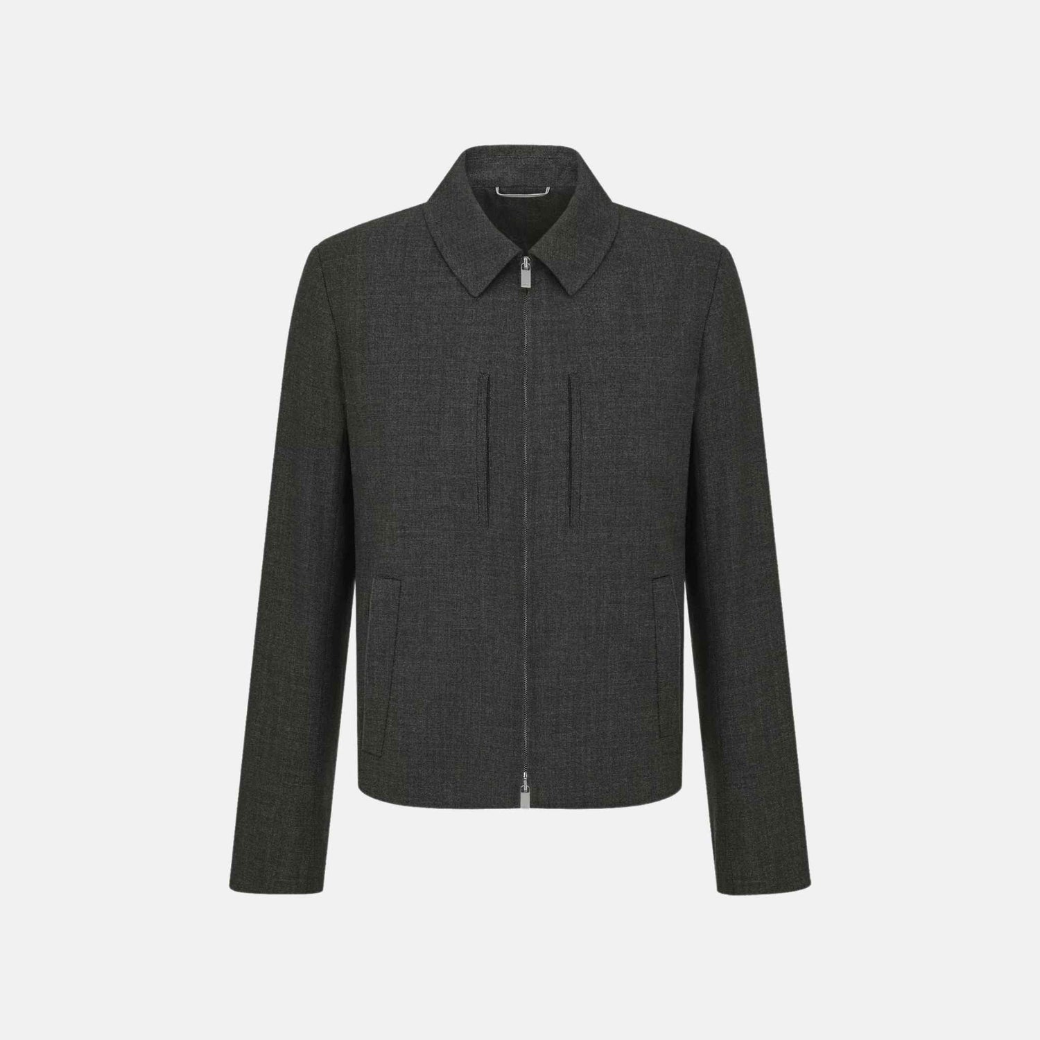 Zipped Jacket In Virgin Wool Basketweave