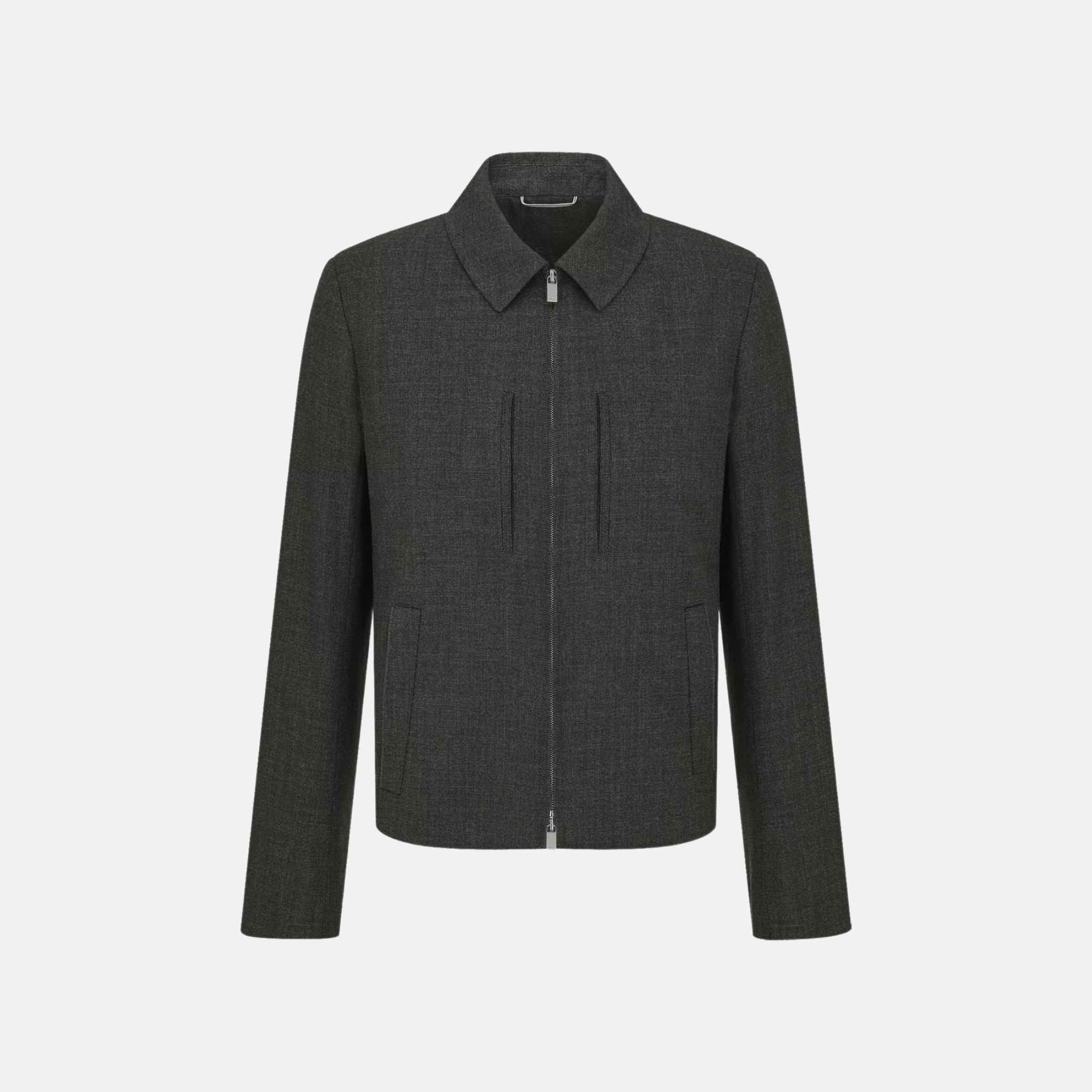 Zipped Jacket In Virgin Wool Basketweave