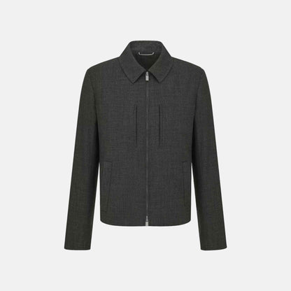 Zipped Jacket In Virgin Wool Basketweave