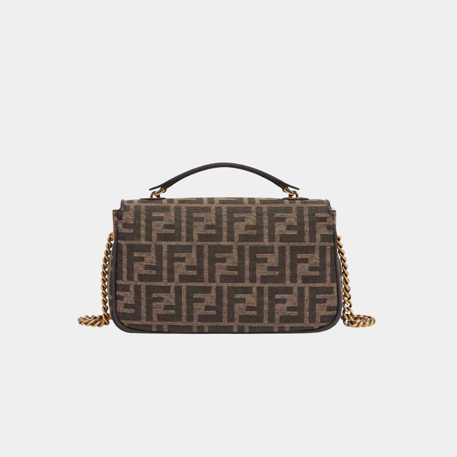 Baguette Chain Midi Brown FF Jacquard Fabric Bag