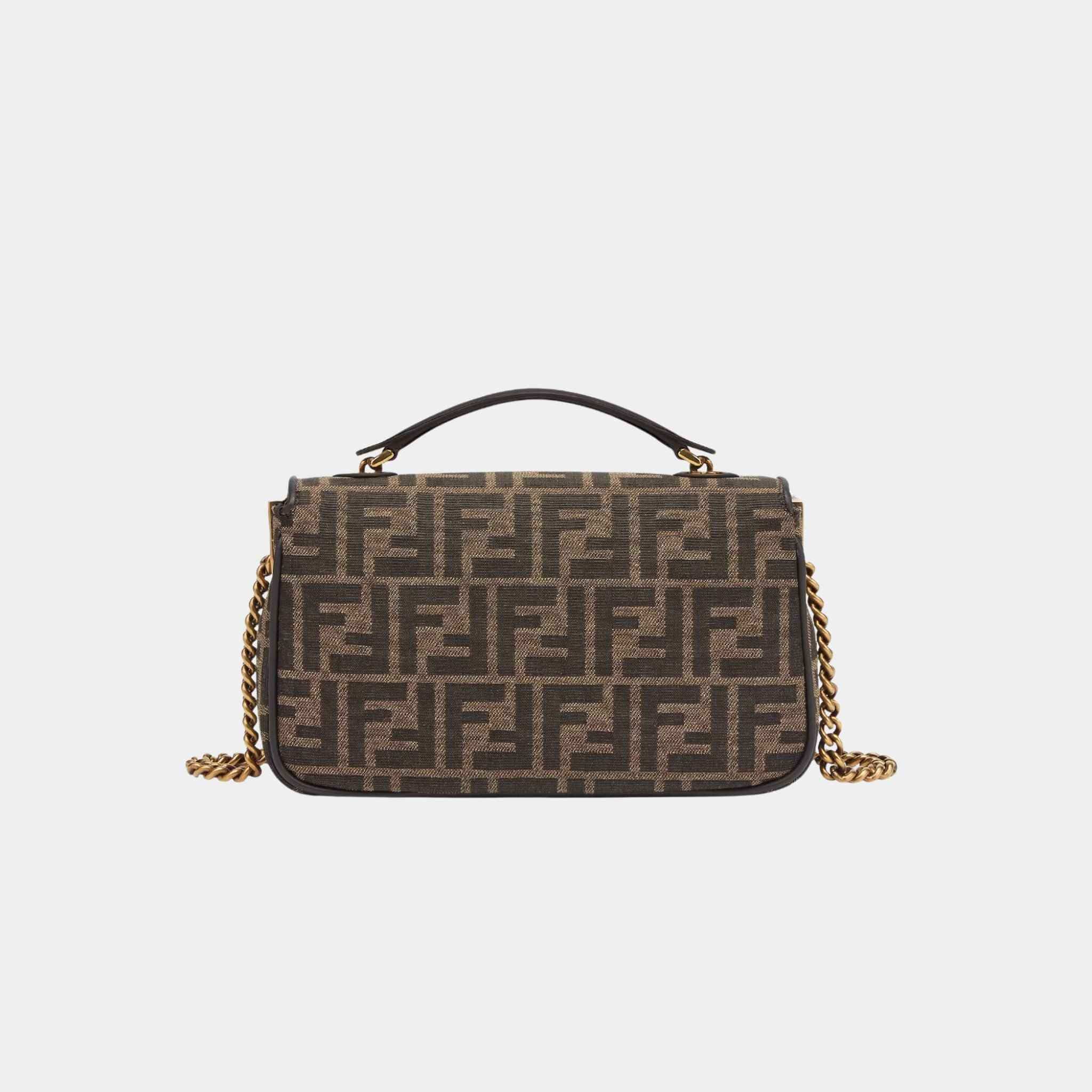 Baguette Chain Midi Brown FF Jacquard Fabric Bag