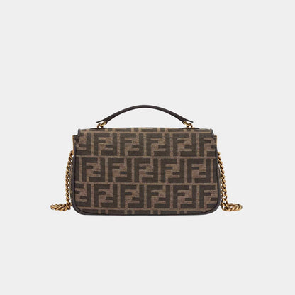 Baguette Chain Midi Brown FF Jacquard Fabric Bag