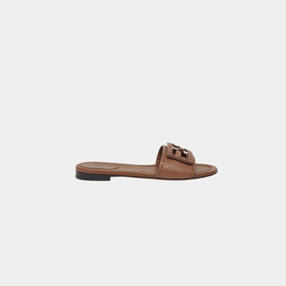 Baguette Leather Slides With Macro Selleria Topstitches