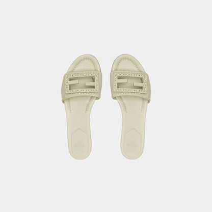 Baguette Leather Slides With Macro Selleria Topstitches