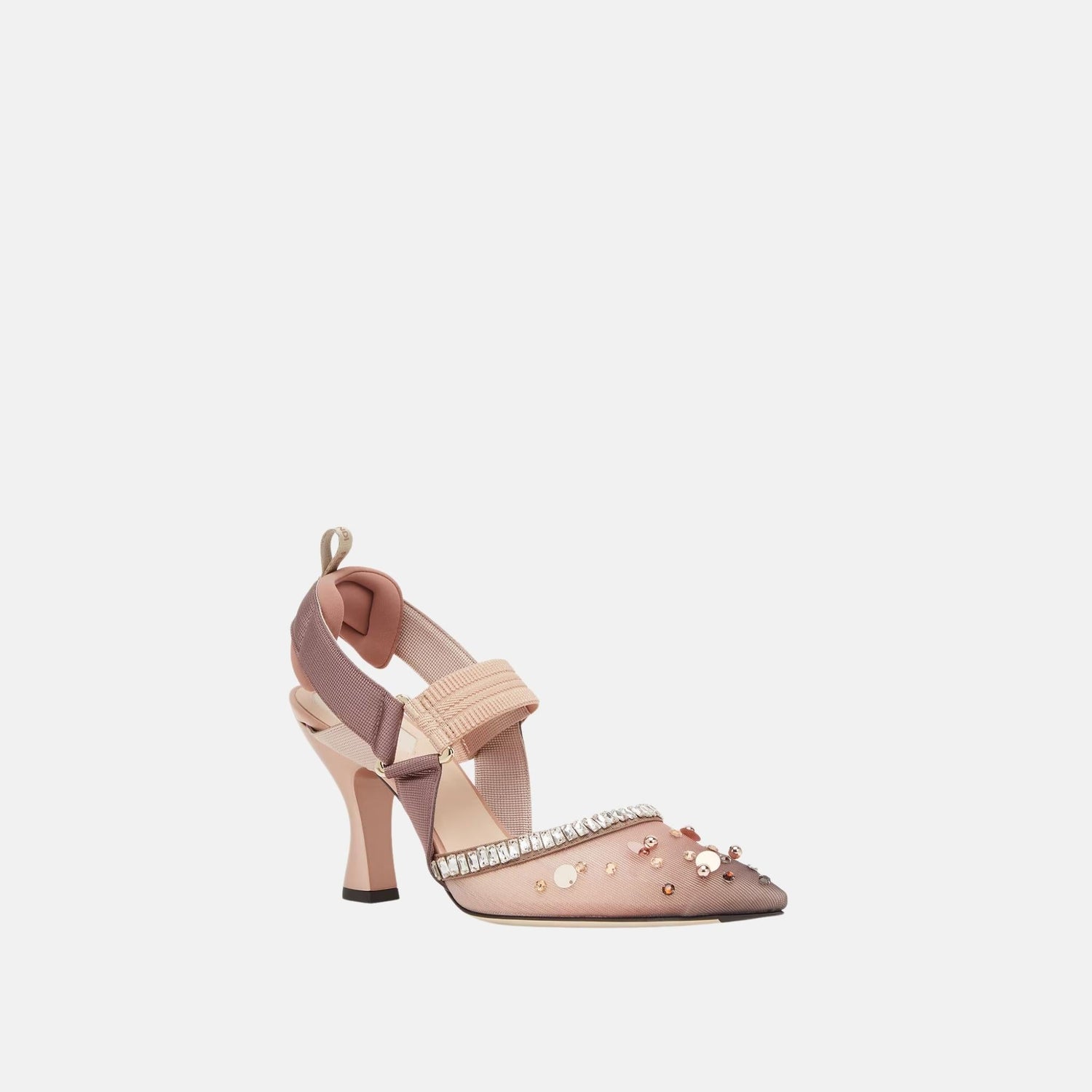 Colibri High Heeled Slingbacks In Pink Mesh &amp; Crystals
