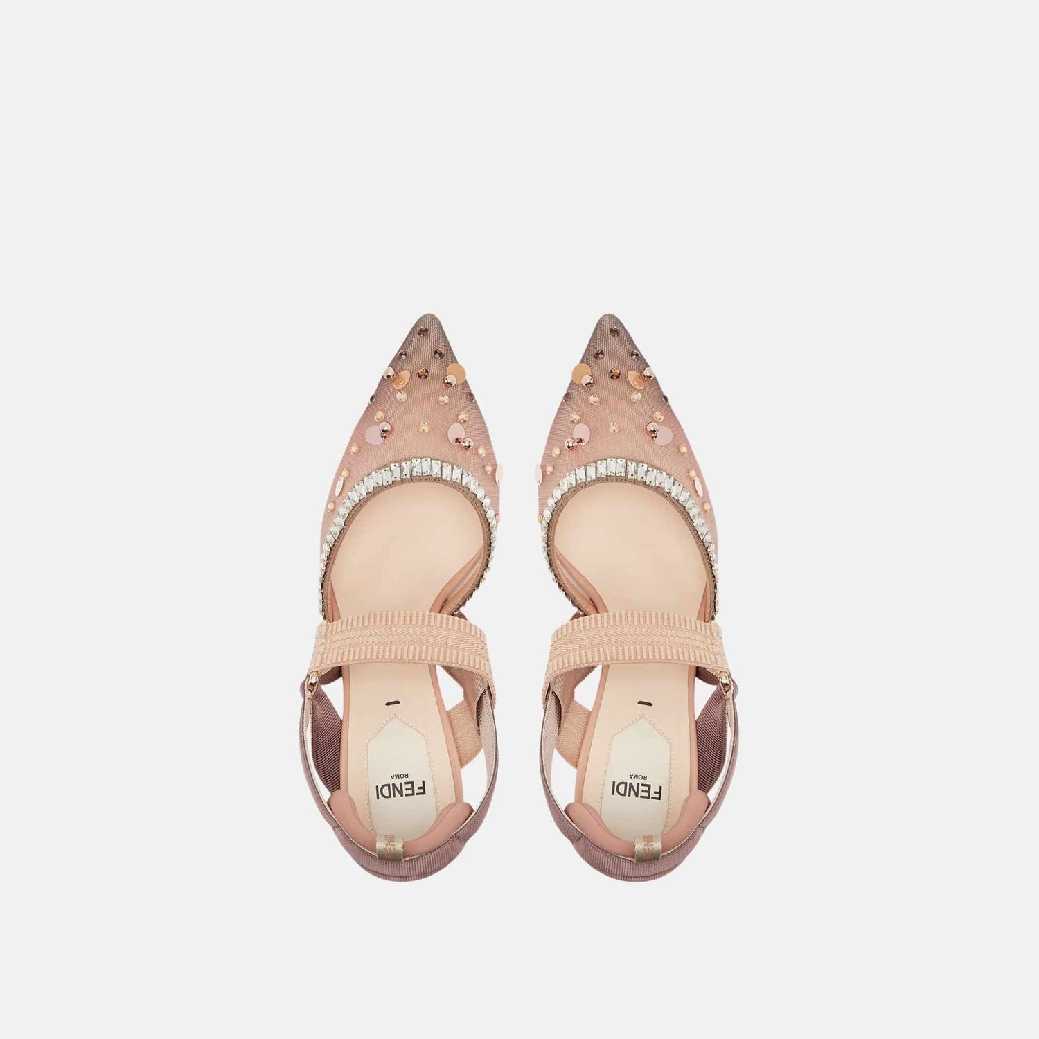 Colibri High Heeled Slingbacks In Pink Mesh &amp; Crystals
