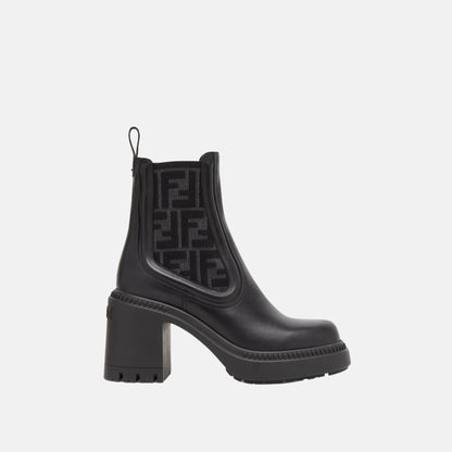 Domino Biker Boots In Black Grey FF Stretch Fabric Leather