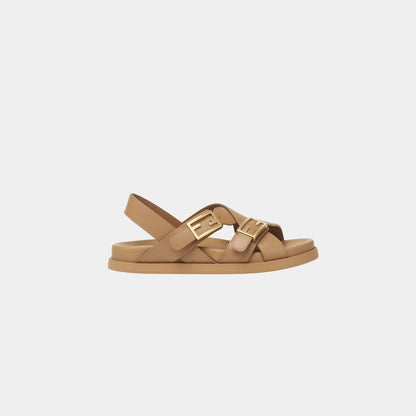 Feel Triple-Band Flat Cross-Over Leather Slides