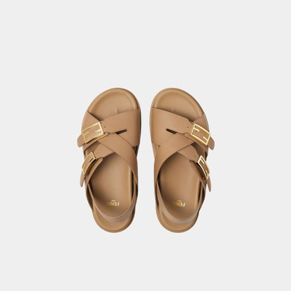 Feel Triple-Band Flat Cross-Over Leather Slides