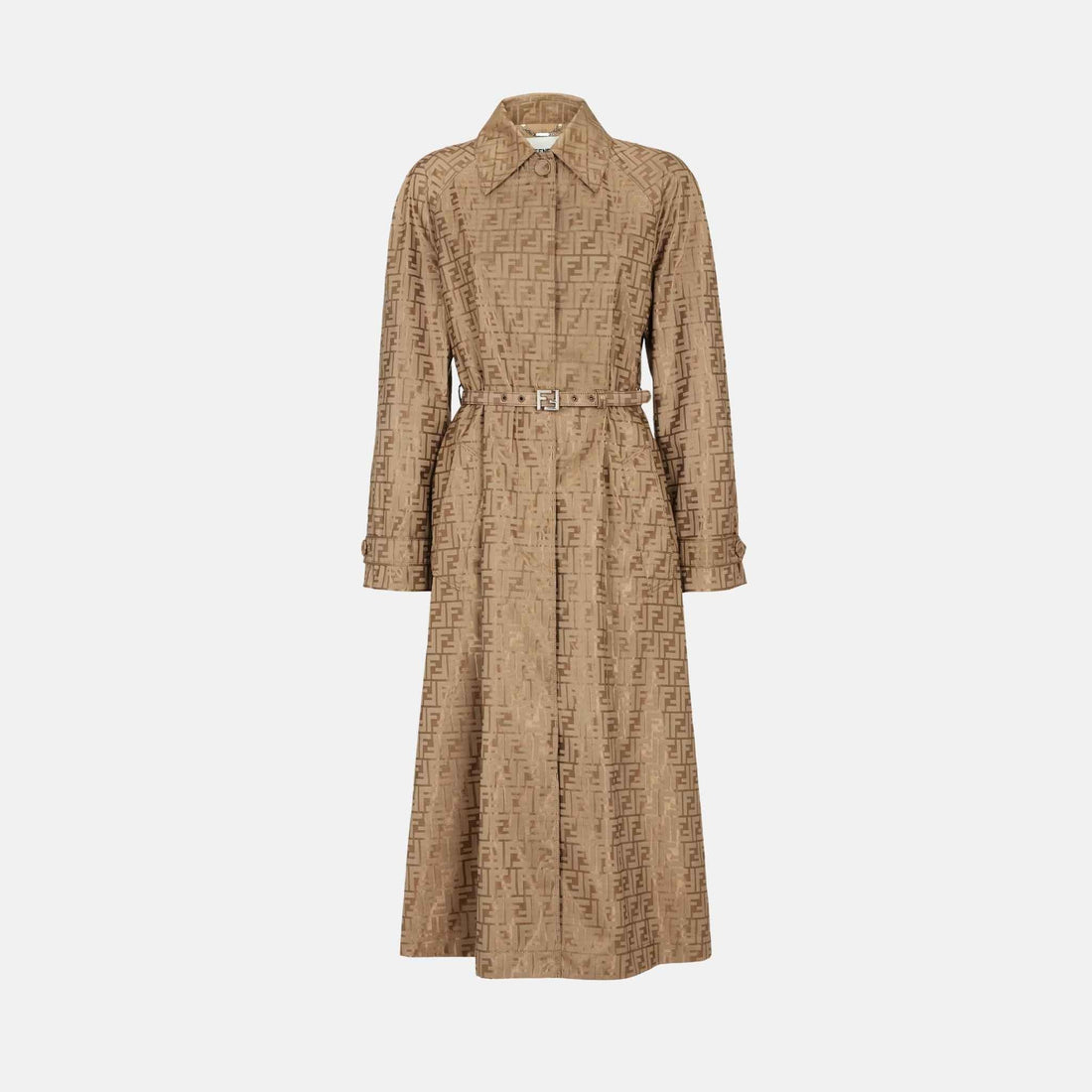 Overcoat In Beige FF Jacquard Fabric Trench